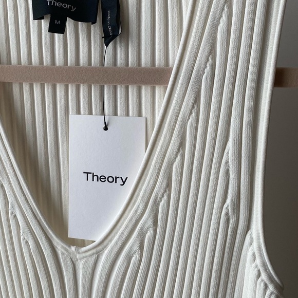 Theory Ribbed Flared Tank Top in White Size M - Picture 3 of 8